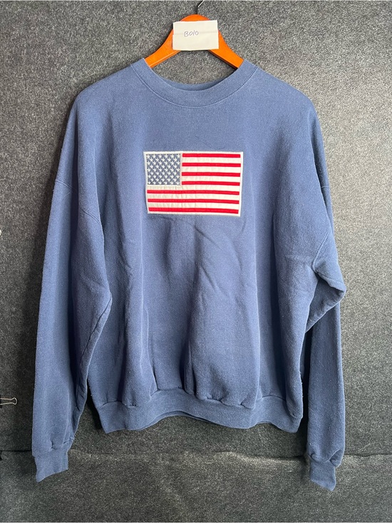 Hanes Sweaters - Vintage 90s USA Flag Crewneck Fleece Sweatshirt Womens XXL Embroidered Relaxed